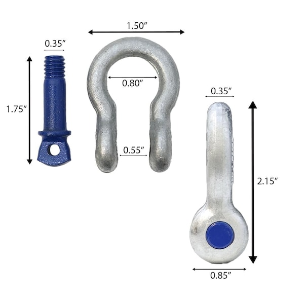 Boxer Tools Forged Anchor Shackle 5/16-in.Heavy Duty Forged Steel - Load Capacity up to 3/4 Ton, 2PK FH409-516-2 - main